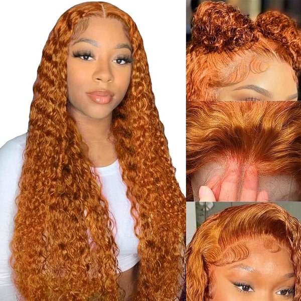 QNQZ 20 Inch Ginger Curly Lace Front Wig Human Hair 13X4 Ginger Orange Wet and Wavy Lace Front Wig Human Hair 180 Density Ginger Deep Wave Wigs Human Hair Pre Plucked With Baby Hair for Women