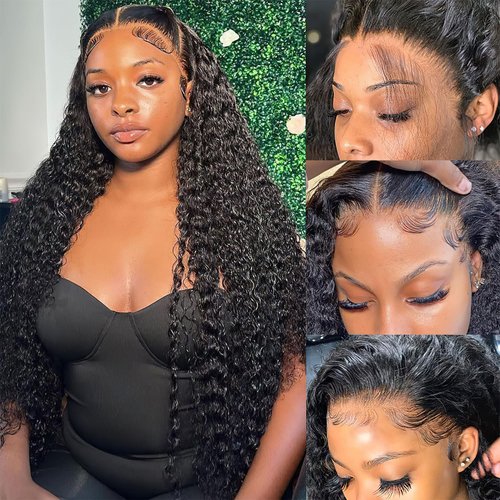 MDRTIRIM Black Lace Front Wigs Long Curly Natural Loose Deep Wave Looking Wavy Wigs 180% Density Heat Resistant Synthetic 30 Inch Wig for Women Girls