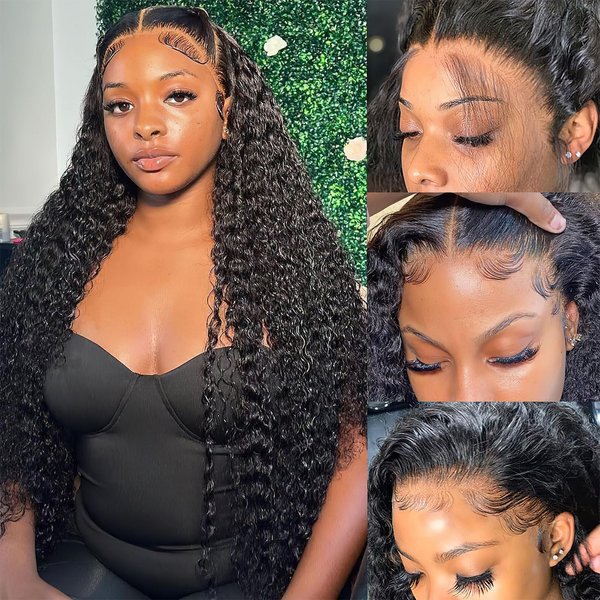MDRTIRIM Black Lace Front Wigs Long Curly Natural Loose Deep Wave Looking Wavy Wigs 180% Density Heat Resistant Synthetic 30 Inch Wig for Women Girls