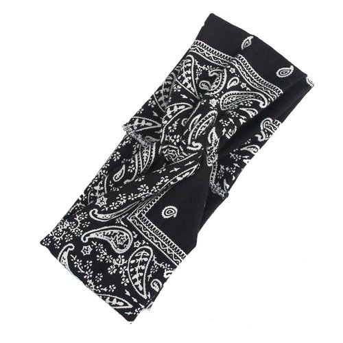 DINPREY Assorted Paisley Print Wide Bandana Knot Headbands Criss Cross Head Wrap Hair Band (Black)