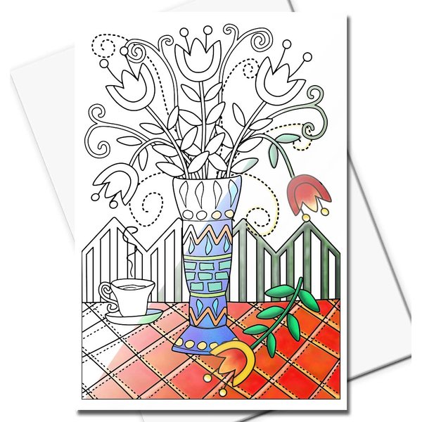 Art Eclect Adult Coloring Greeting Cards for Birthdays, Thank You Note Cards and Sympathy Cards (10 Cards With 10 Different Unique Designs and 10 White Envelopes, Set Garden/White)