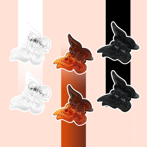 Butterfly Hair Clips, Basic Color Mini Hair Claw Clips for Women Girls Fine Thin Hair, 90s Y2K Hair Accessories, Strong Grip Butterfly Hairclips, 51 Pieces with Box (Black, Clear, Brown)