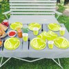 durony 144 Pieces Tennis Paper Plates and Napkins Dinnerware Set Tennis Birthday Party Tableware Supplies Includes Paper Plates Napkins Forks Serve 24 for Sports Tennis Party Supplies