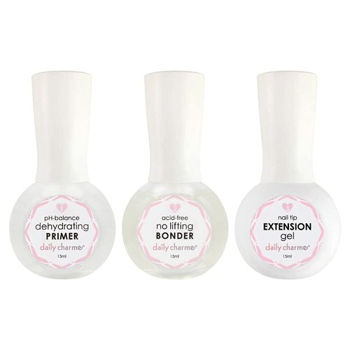 Daily Charme Professional 3-Step Nail Extensions Essential Kit, Dehydrating Primer, Acid-Free No-Lifting Nail Bonder, Nail Extension Gel, 3 bottles, 15ml /bottle, Home DIY / Nail Salon Manicure