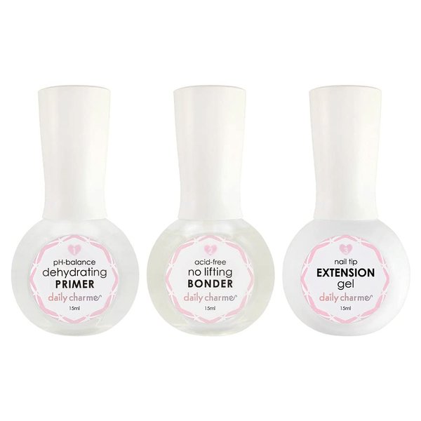 Daily Charme Professional 3-Step Nail Extensions Essential Kit, Dehydrating Primer, Acid-Free No-Lifting Nail Bonder, Nail Extension Gel, 3 bottles, 15ml /bottle, Home DIY / Nail Salon Manicure