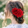 Qianyu Rose Flower Hair Combs Red Rose Flower Bohemia Flannel Elegant Hairpins Bride Hanfu Costume Hair Clips Decor Accessories for Women Girls Party Wedding Mother's Day Headpieces