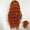 UREMY 13x6 Lace Frontal Reddish Wig 30 Inch Bouncy Curly Synthetic Hair Preplucked with Baby Hair Transparent Swiss Lace Heat Friendly Cooper Ginger Free Part Lace Front Wigs for Women