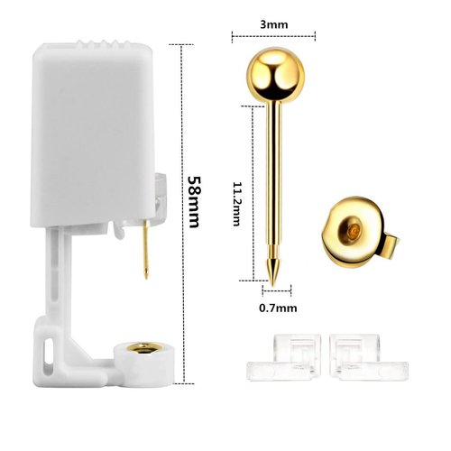 Self Ear Piercing Kits – 4 Pack Disposable Self Ear Piercing Gun, Ear Pearcings Kit with 3mm Silver Black Gold Ball Earring Studs,Safety Ear Piercing Gun Kit Tool (Gold)