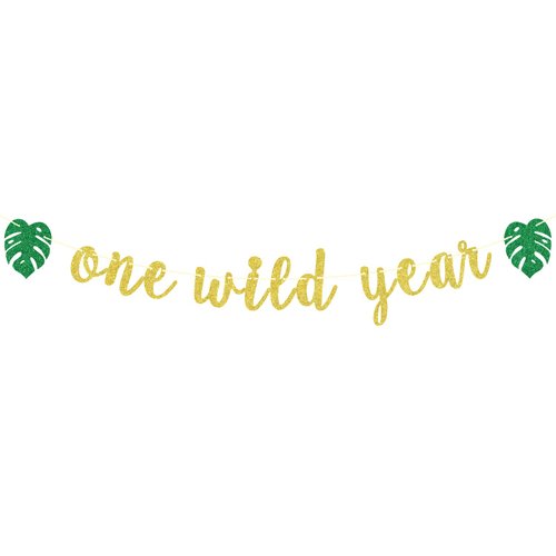 One Wild Year Banner, Wild One, My First Birthday, Jungle Wild Safari Zoo Themed Happy 1st Birthday Party Decorations for Baby Boys Girls