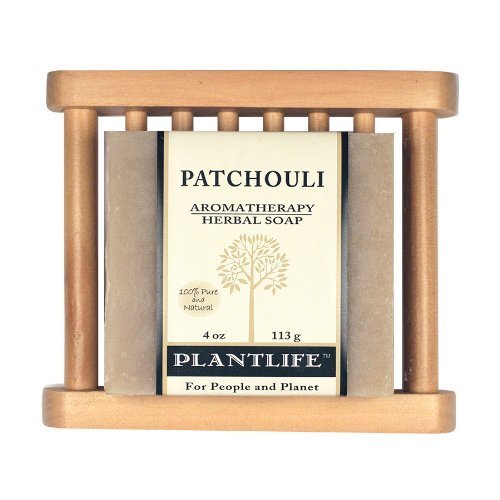 Plantlife Wood Soap Dish and Patchouli Bar Soap - Moisturizing and Soothing Soap for Your Skin - Hand Crafted Using Plant-Based Ingredients - Made in California 4oz Bar