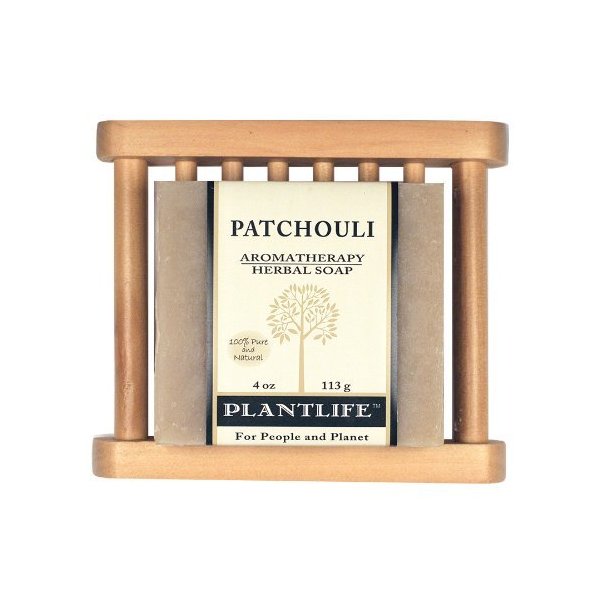 Plantlife Wood Soap Dish and Patchouli Bar Soap - Moisturizing and Soothing Soap for Your Skin - Hand Crafted Using Plant-Based Ingredients - Made in California 4oz Bar