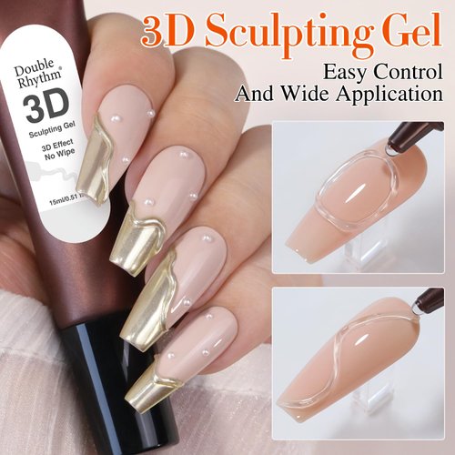 Double Rhythm 3D Gel Nail Art Sculpting Gel No Wipe Nail Glue for Drawing,Molding, Sculpture and Decoration 15g Clear