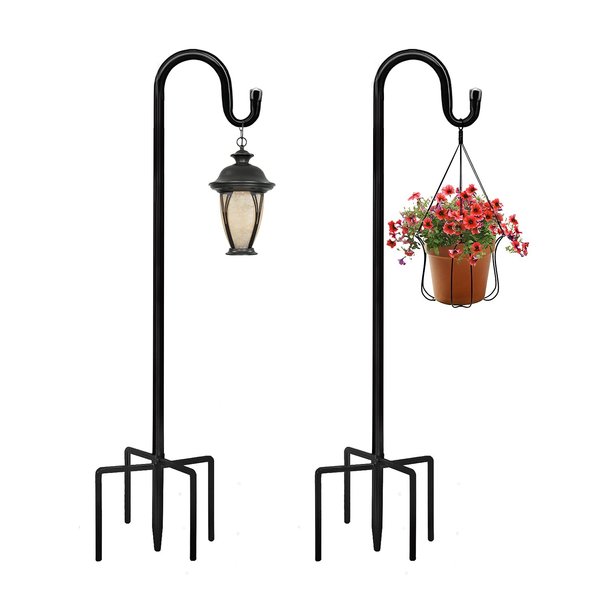 JOYSEUS Shepherd Hooks 2 Pack - 48 Inches High 1/2 Inch Thick Adjustable Rust Resistant Shepards Hooks for Outdoor Solar Lights, Lanterns, Flower Basket, Bird Feeder.