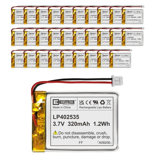 EEMB 30PACK Lithium Polymer Battery 3.7V 320mAh 402535 Lipo Rechargeable Battery Pack with Wire Molex Connector for Speaker and Wireless Device- Confirm Device & Connector Polarity Before Purchase