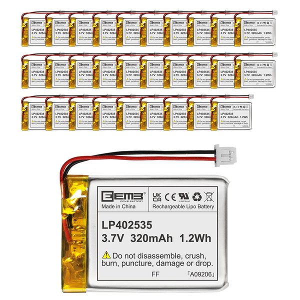 EEMB 30PACK Lithium Polymer Battery 3.7V 320mAh 402535 Lipo Rechargeable Battery Pack with Wire Molex Connector for Speaker and Wireless Device- Confirm Device & Connector Polarity Before Purchase