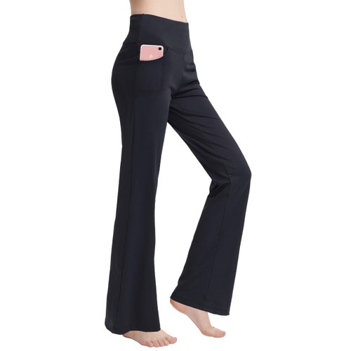 nuveti Women's Bootcut Yoga Pants Tummy Control Workout Non See-Through Bootleg Yoga Pants Black