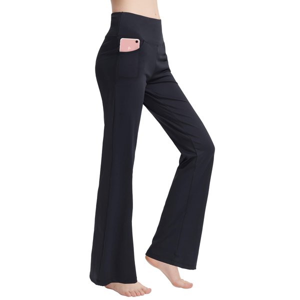 nuveti Women's Bootcut Yoga Pants Tummy Control Workout Non See-Through Bootleg Yoga Pants Black
