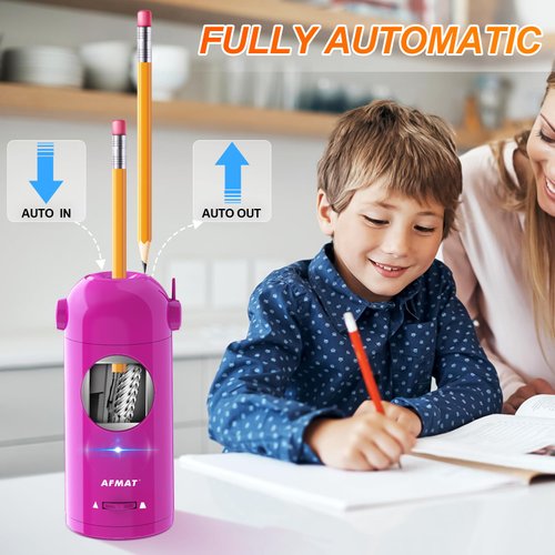AFMAT Electric Pencil Sharpener for Colored Pencils, Fully Automatic Pencil Sharpener, Auto in & Out, Rechargeable Hands-Free Pencil Sharpener for 7-11.5mm Jumbo Pencils, Graphite/Skectch Pencils