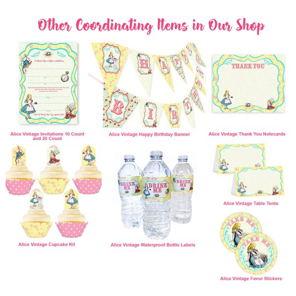 POP parties Alice in Wonderland Bottle Wraps - 20 Alice Water Bottle Labels - Made in The USA