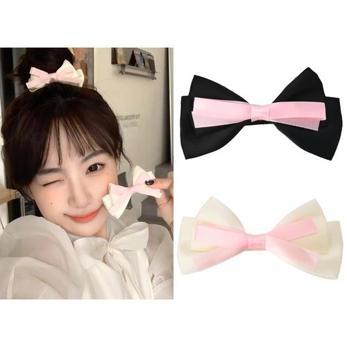 Bow Hair Clips for Girls Women Black White Hair Bow Barrettes for Fine Hair Bowknot Pink Hair Bow Ties for Girls Valentines Day Hair Accessories for Women Wedding Hair Bows 2 Piece