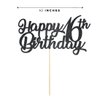 Black Happy 16th Birthday Cake Topper, Black Glitter Cheers To 16 Years Party Cakes Decorations, Supply