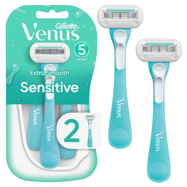 Gillette Venus Extra Smooth Sensitive Disposable Razors for Women with Sensitive Skin, 2 Count