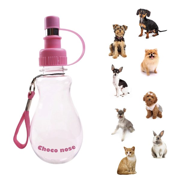 Choco Nose Patented Portable No-Drip Travel Water Bottle/Feeder for Dogs/Puppies/Cats/Rabbits and Other Small Sized Animals -8 oz. Leak-Proof Nozzle 16mm, Pink (H258)