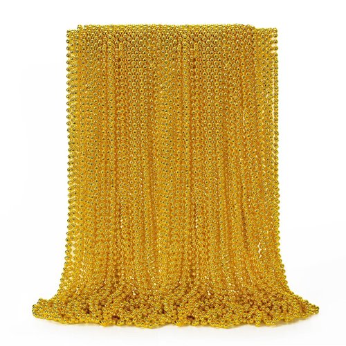 50PCS Mardi Gras Beads, Gold Bead Necklace Stuff, 33" Mardi Gras Christmas Beads Necklace Costume, Festival Parade Throw Accessories for Mardi Gras St Patricks Xmas Wedding Birthday Supplies Decor
