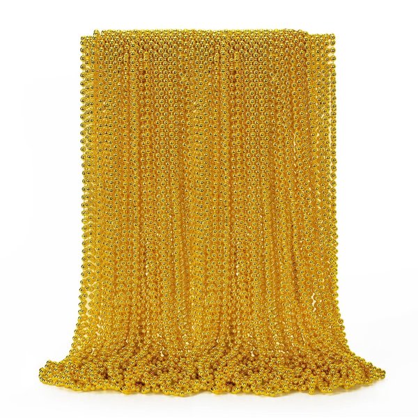 50PCS Mardi Gras Beads, Gold Bead Necklace Stuff, 33" Mardi Gras Christmas Beads Necklace Costume, Festival Parade Throw Accessories for Mardi Gras St Patricks Xmas Wedding Birthday Supplies Decor