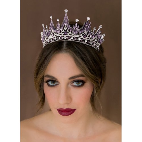 SWEETV Tiaras and Crowns for Women, Wedding Tiara for Bride, Rhinestone Queen Crown, Crystal Costume Hair Accessories for Birthday Prom Quinceanera Celebration,Purple