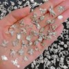 50pcs Multi Shapes Silver Nail Charms 3D Alloy Bow Flower Butterfly Nail Art Charms Bear Heart Crown Star Charms for Nails Design Nail Rhinestones Nail Gems Metal Nail Jewels for Nail Art Supplies