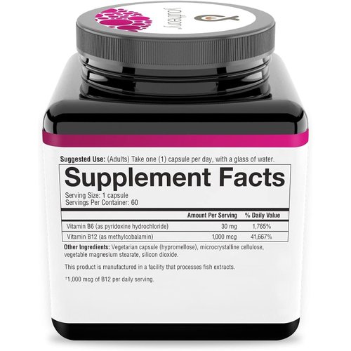Youtheory B12B6 - Vegan Vitamin B6 & Vitamin B12 - Offers Brain Health, Energy & Immunity Support* - Dairy, Soy & Gluten Free - 60 Vegetarian Capsules