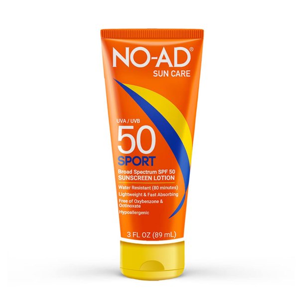 NO-AD SPF 50 SPORT Sunscreen Lotion | Hypoallergenic | Broad Spectrum UVA/UVB Protection | Water Resistant | Octinoxate & Oxybenzone Free with moisturizing Vitamin E and Aloe 3oz | Pack of 3