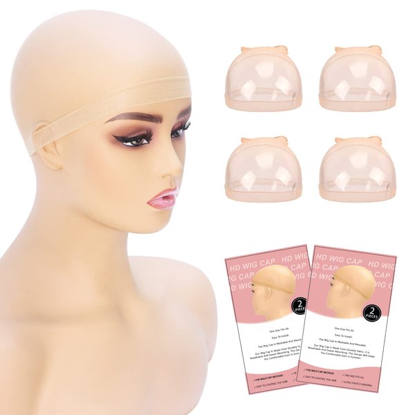 XIMUYUAN Wig Caps for Women HD Wig Cap for Lace Front Wig Thin and Breathable Stocking Caps for Wigs Transparent HD Stretchy Wig Caps Bald Cap for Wigs (HD Wig Cap 2Pack/4PCS)