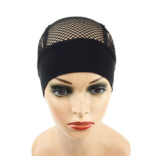 YANTAISIYU 1 pc Black Crochet Wig Cap Headband Wig Cap with Adjustable Headband Weaving Wig Base for Wig Making