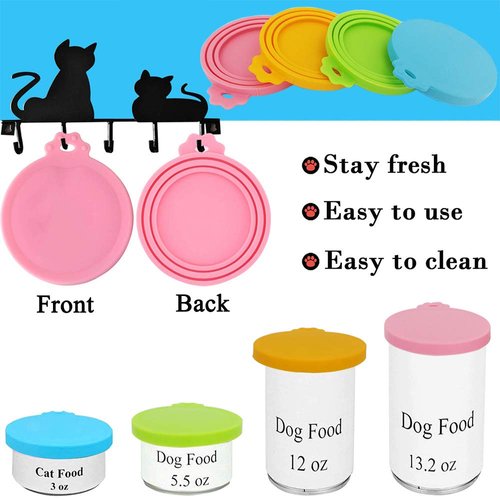 IVIA PET Food Can Lids, Universal BPA Free Silicone Can Lids Covers for Dog and Cat Food, One Can Cap Fit Most Standard Size Canned（4 Pack Multicolor