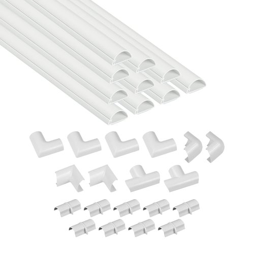 D-Line 157 Inch Cord Hider Kit, Patented Cable Cover, Hide Wall Mount Cords, Raceway Wire Mesh, Paintable, Adhesive, 10x1.18 Inch W x 0.59 Inch H x 15.7 Inch L, White