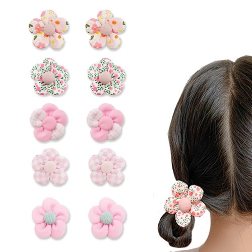 10Pcs Baby Hair Ties No Damage Pink Flower Toddler Hair Ties For Little Girls,Cute Flowers Ponytail Holders Hair Bands Hair Elastics Hair Tie Floral Pony Tails Hair Rubber Bands Kids Hair Accessories