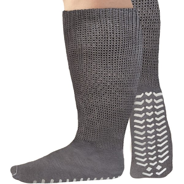 M.B. Leaf Extra Wide Socks for Swollen Feet, Extra Wide Bariatric Socks, Non Slip Cast Sock, Diabetic Edema Socks, Hospital (Grey)