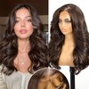 KOME Natural Brown 5×5 Synthetic Lace Front Wig,Body Wave Pre Plucked Ready to Wear Wigs,HD Glueless Lace Front Wigs for Women,Shoulder Length Fiber & Remy Human Hair Blend,Daily Use Hair Wig 22inch