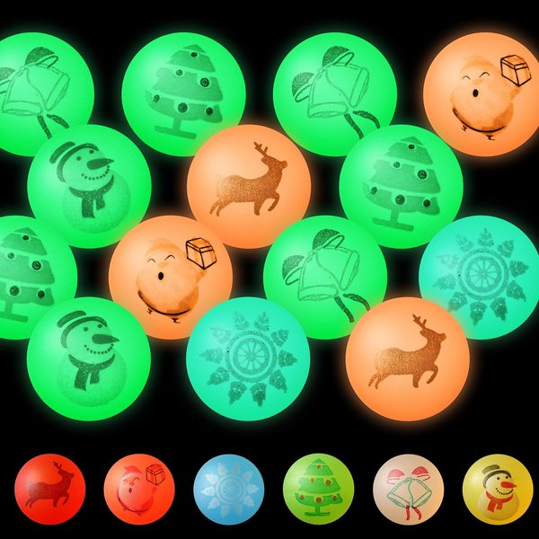 NOVWANG Christmas Glow in The Dark Bouncy Balls, 24Pcs 1.25 Inches Bouncing Balls Christmas Stocking Stuffers Toys for Kids Christmas Party Favors