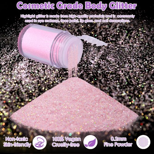 Yosca 5g Sparkle Glitter Cosmetic Grade Pink Makeup Glitter Loose Body Shimmer Powder for Glitter Eyeshadow Lip Face Paint Concert Festival Rave Accessorise - Fairy Pink