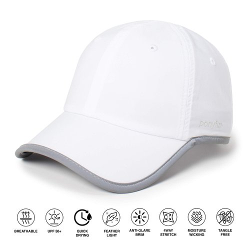 Ponyflo Performance Ponytail Running Hat - Ponytail Hats for Women - High Ponytail Hats for Women - Baseball Cap Women White