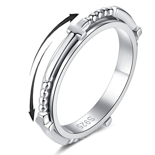 SOLOLIKE Cross Fidget Rings for Anxiety for Women: Sterling Silver Christian Fidget Spinner Ring - Spinning Anxiety Rings Anti Stress Relief Jewelry Gifts for Men