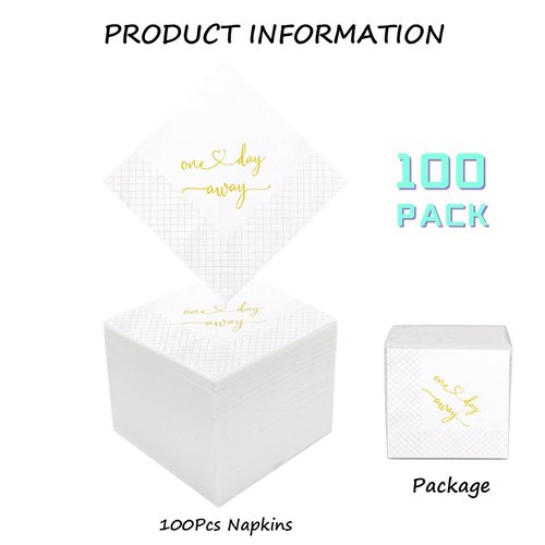 Geloar One Day Away Rehearsal Dinner Cocktail Napkins, 100 Pack Gold One Day Away Party Supplies Paper Napkins in Bulk for Rehearsal Dinner Wedding Beverage Table Decorations | 2-Ply, 5x5 Inches