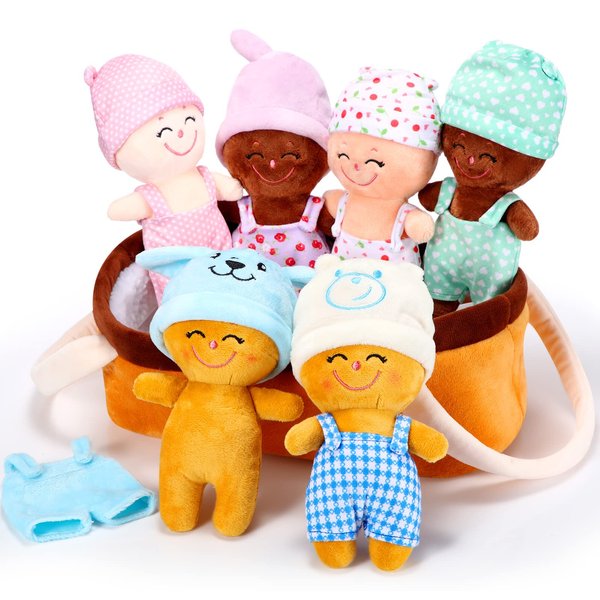 Skylety 6 Pieces 7 Inches Basket of Babies Soft Baby Doll Multicultural Dolls Sensory Plush Diversity Baby Dolls Stuffed Plush Figures for All Ages