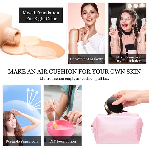 2 Pieces Empty Cushion Foundation Box Portable Cushion Puff Box Refillable Powder Puff Box Empty Powder Container with Sponge Powder Puff for Women Travel Vacation, Black, 0.5 oz