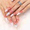 Outyua French Designer Press on Nails Coffin Glossy Butterfly Rhinstone Extra Long False Nails with Design Acrylic Full Cover Artificial Nails for Women and Girls 24pcs