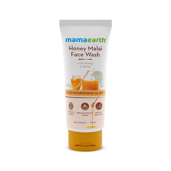 MAMAEARTH Honey Malai Face Wash with Honey & Malai For Nourishing Glow 100 ml | For all skin types, Best Suits Dry Skin, Combination Skin, Non Drying Gentle Cleanser, No Parabens, No Sulphates