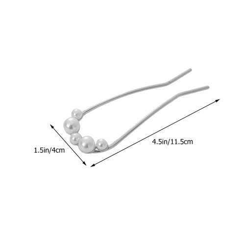 Beaupretty 4pcs French Hair Pin Pearl Hair Forks U Shaped Hair Stick Metal Womens Hair Clips Hair Accessories for Bun（Silver）